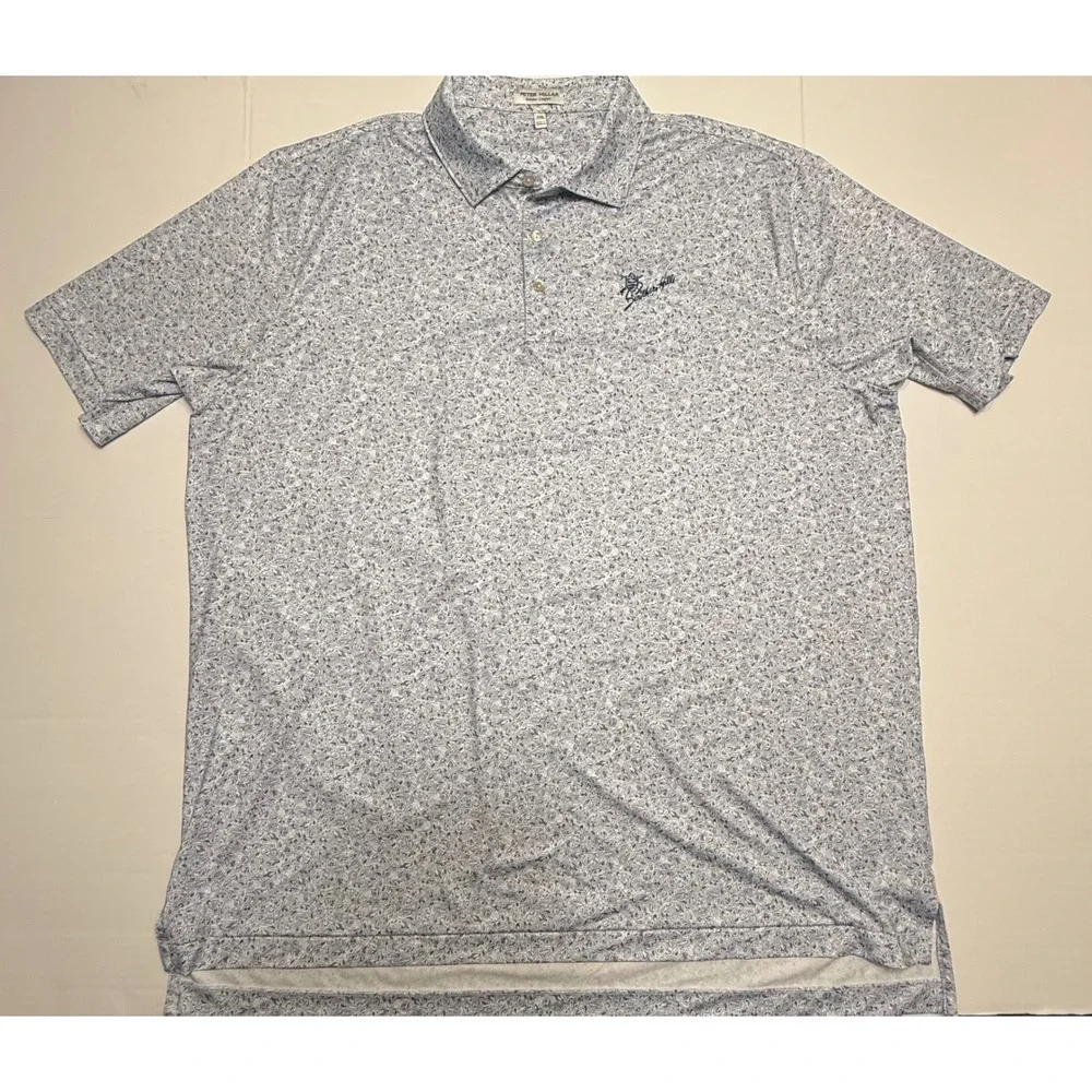 Peter Millar Summer Comfort‎ Polo Shirt Mens XXL Blue AOP Southern Hills